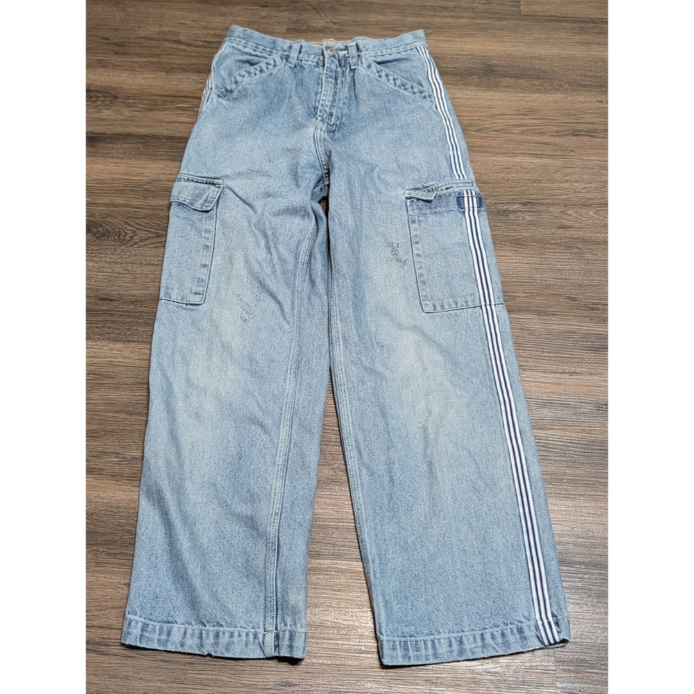 Corniche Kids  90s Wide Leg Cargo Jeans Light Wash Side Stripe Size 16